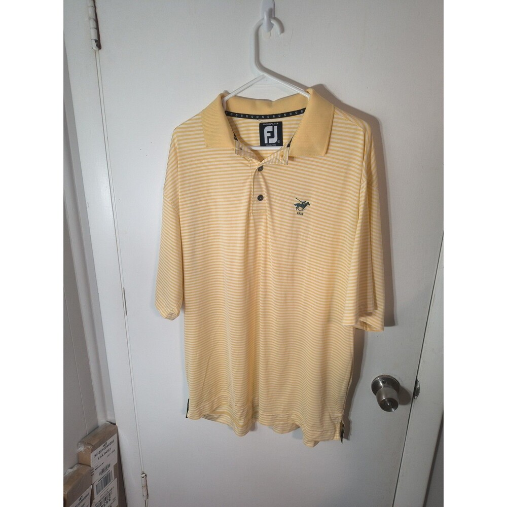 FootJoy ProDry Lisle Golf Polo Shirt Mens L Large Yellow White Stripe 1910...